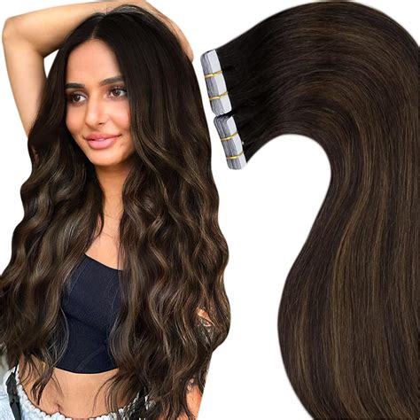 Laavoo Dark Brown Hair Extensions Tape In Human Hair Balayage Light Brown Human Hair