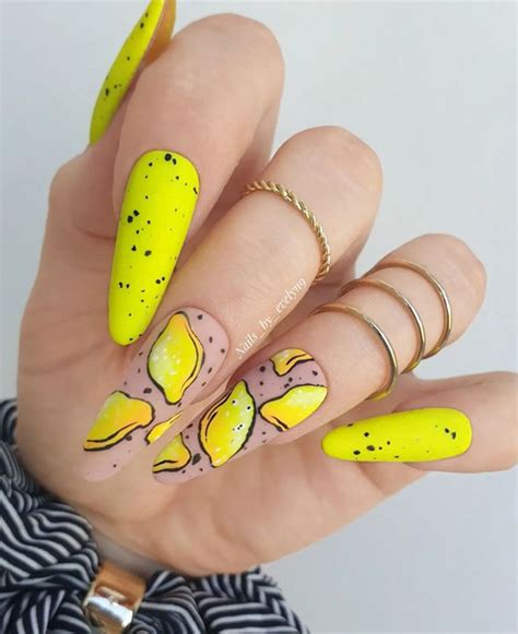 Refreshing Nail Art Inspired By Zesty Summertime Citrus Fruit Speckled Yellow Lemon Nails