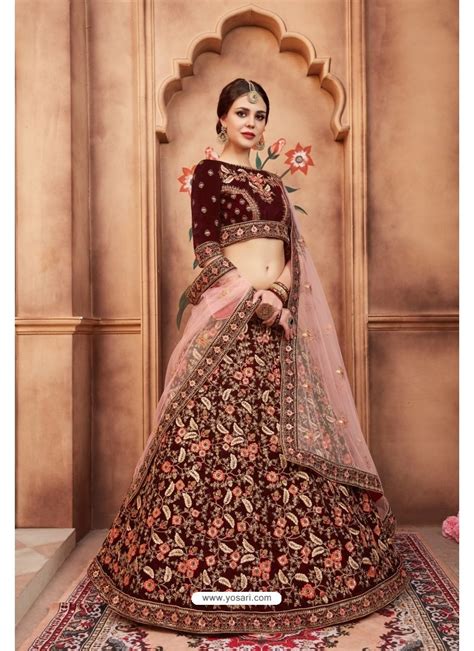 Buy Glowing Maroon Heavy Embroidered Party Wear Lehenga Choli Wedding