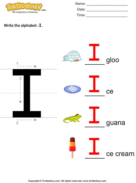 Write Alphabet I In Uppercase Worksheet Turtle Diary