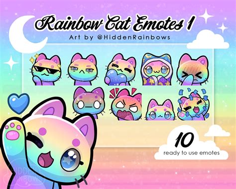 Rainbow Cat Twitch Emotes Set 1 Cat Emote Twitch Youtube Facebook