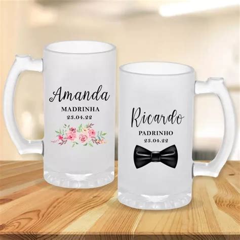 Kit Canecas De Chopp Casamento Padrinho E Madrinha Oferta