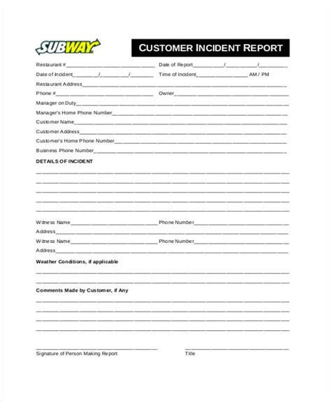 Restaurant Incident Report Form Sample The Document Template