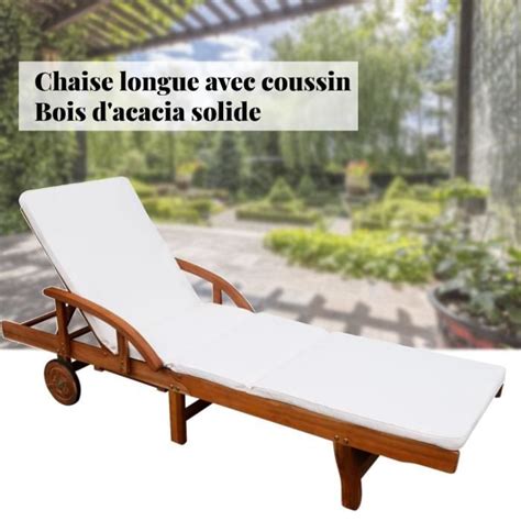 Hop Chaise Longue Avec Coussin Bois D Acacia Solide