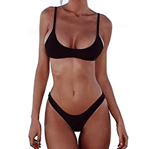Ztie Women Sexy Halter Neck Top And Tie Sides Thong Extreme Swimsuit Hollow Micro Mini Bikini