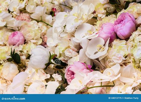 Bloemen Achtergrond Partij Van Kunstbloemen In Kleurrijk Stock