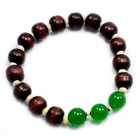 Wood With Green Onyx Beaded Stretchable Bracelet USI 146 At Rs 200