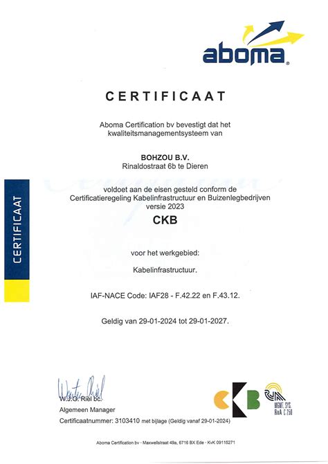 Certificeringen Bohzou B V