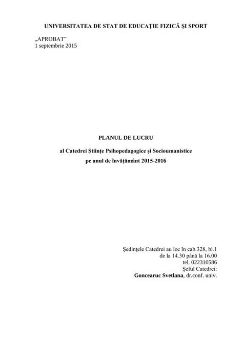 Pdf Universitatea De Stat De Educa Ie Fizic I Sport Fileplanul De