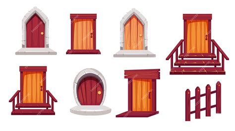 Premium Vector Doors Game House Front View Doorway Isolated Set Flat