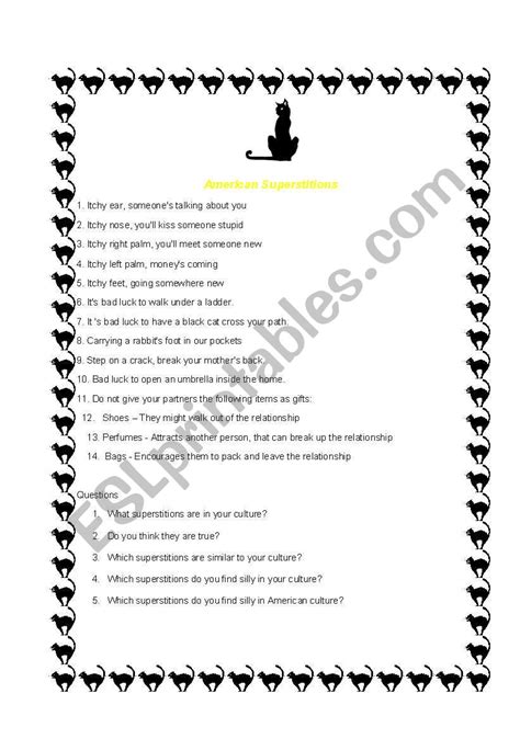 American Superstitions - ESL worksheet by Kohaku