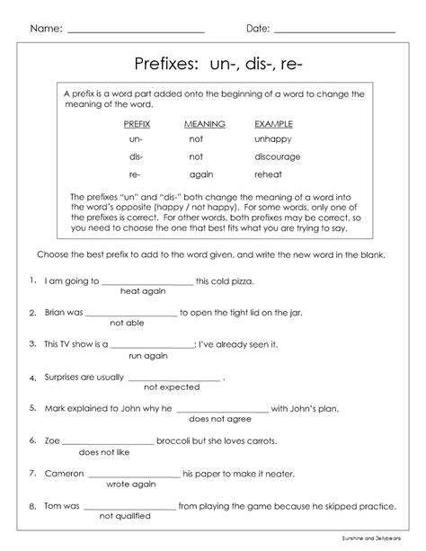 Prefixes Un Dis Re Grades 2 3 Practicereview 4 Worksheets