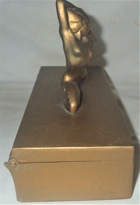 Antique Usa Art Deco Nude Lady Mcclelland Barclay Gold Bronze Vanity Humidor Box Ebay