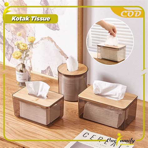 Jual One C Tempat Tissue Transparan Estetik Tutup Kayu Minimalis