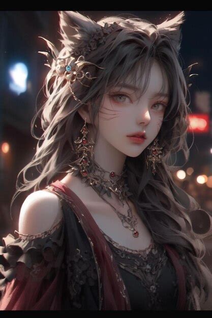 Premium Ai Image Anime Girl With Long Hair And Cat Ears In A City Generative Ai