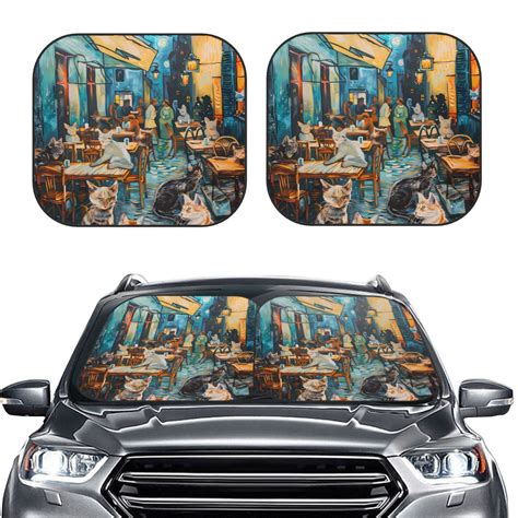 Kdxio Whimsical Cats Night Cafe Print 2 Piece Sun Shade Front