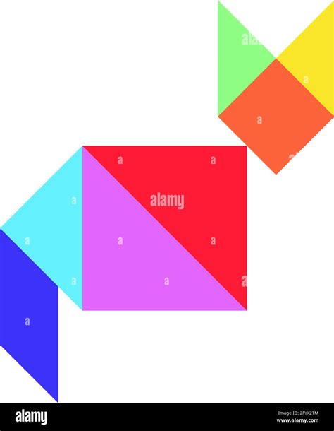 Puzzle De Tangram De Color En Forma De Gato Sobre Fondo Blanco Imagen