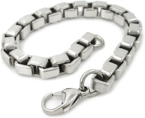 Stainless Steel Box Link Chain Men Bracelet 8mm Amazon Co Uk Jewellery