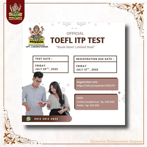 Universitas Mahasaraswati Denpasar Pendaftaran Test Toefl ITP Unmas