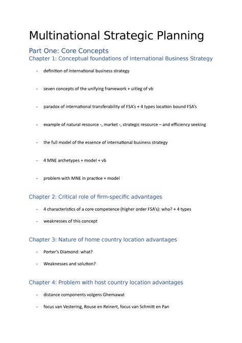Multinational Strategic Planning - VUB- examenvragen - Multinational