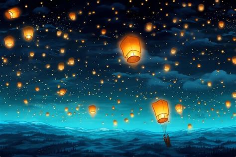 Premium AI Image | Flying lanterns in the night sky during the diwali ...