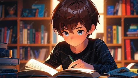 premium photo  anime boy reading  book  studying