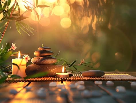 Premium Photo Burning Candles Stones And Towel On Massage Table In Spa Salon