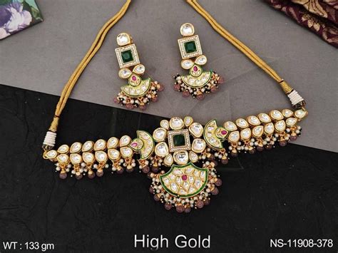 Manek Ratna Kundan Jewelry High Gold Polish Designer Party Wear Short