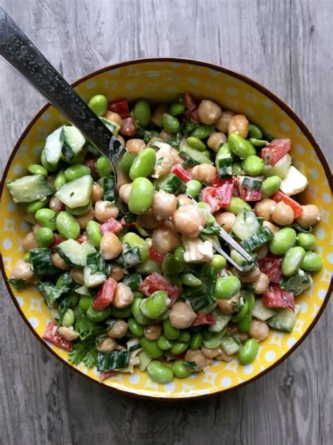 Edamame Chickpea Feta Salad With Lemon Tahini Dressing A Cedar Spoon