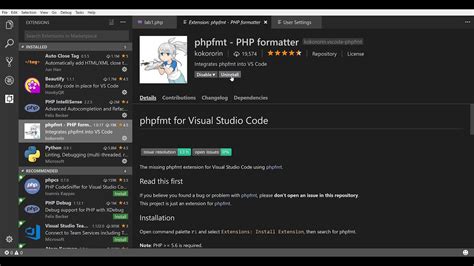 Tutorial For Setting Up Phpfmt Extension For Visual Studio Code Youtube