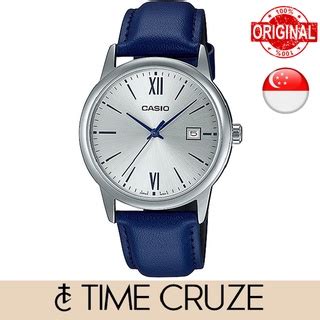 Time Cruze Casio Mtp V Analog Blue Leather Strap Silver Dial Men