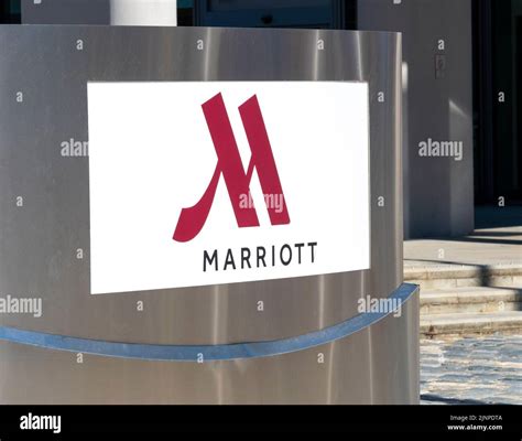 Marriott Hotel Sign And Logo Outside The Main Entrance To The Building