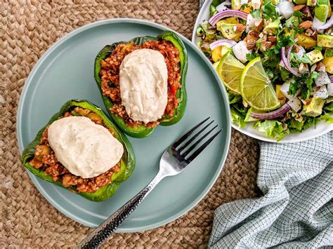 Picadillo Stuffed Peppers With Pineapple Jicama And Avocado Salad