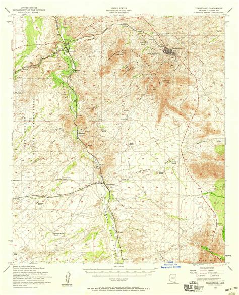 Tombstone Arizona 1952 1959 USGS Old Topo Map Reprint 15x15 AZ Quad