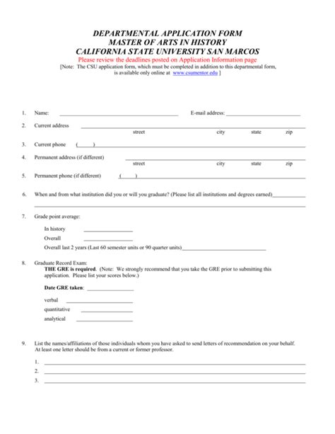 Departmental Application Form California State University San Marcos