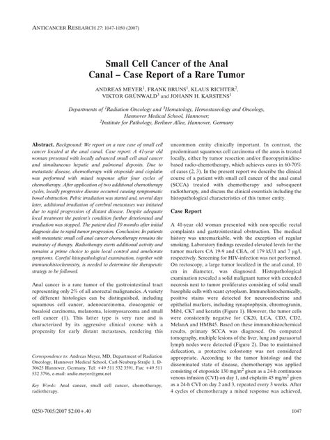 PDF Small Cell Cancer Of The Anal Canal Case Report Of A Rare Tumor