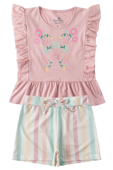 Conjunto Infantil Feminino Meia Malha Suplex Sublimado Flowers Menina