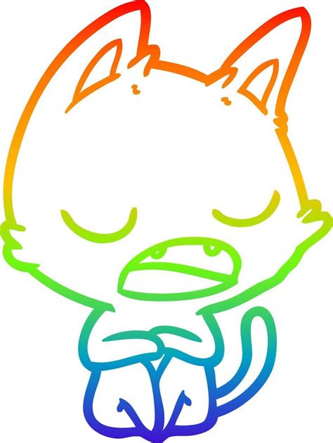 Regenbooggradi Nt Lijntekening Pratende Kat Cartoon Vectorkunst