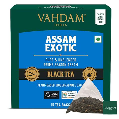 Vahdam Assam Exotic Black Tea Bags 15 Count High Caffeine Gluten Free Full