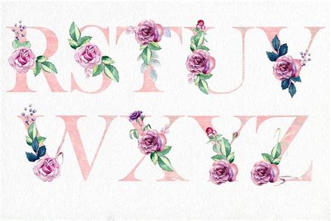 Watercolor Roses Alphabet Clipart Wedding Alphabet Alphabet Etsy Watercolor Rose Clip Art