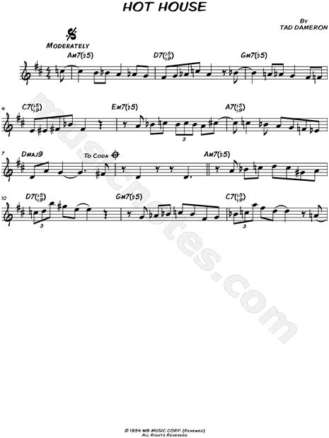 Tadd Dameron Hot House Sheet Music Leadsheet In D Major Download And Print Sku Mn0151473