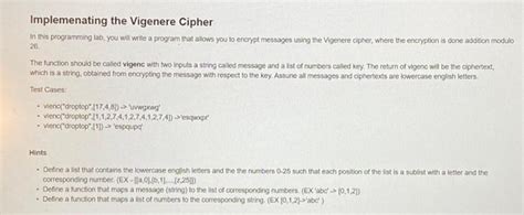 Solved Create The Vigenere Cipher In Python Code Using The Chegg