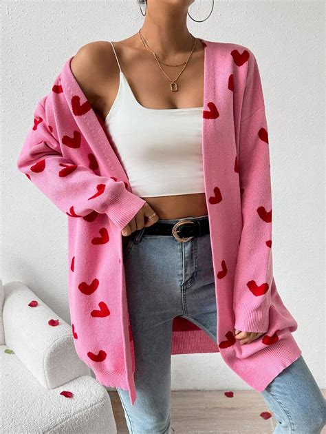 Shein Frenchy Casual Women S Heart Pattern Cardigan Shein Usa