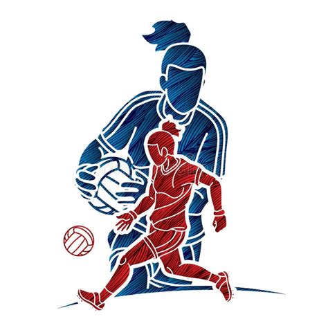 Deporte De Fútbol Gaélico Femenino Acción Cartografía Vector Gráfico