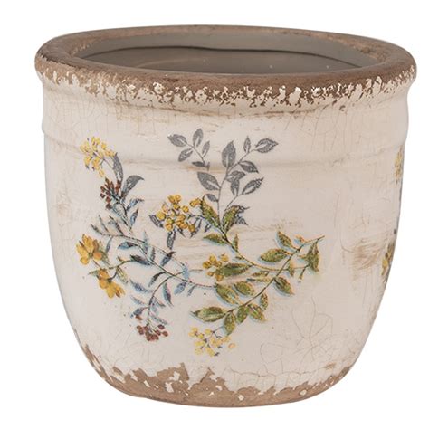 6CE1607S Planter Ø 13x11 cm Beige Yellow Ceramic Flowers Indoor Planter