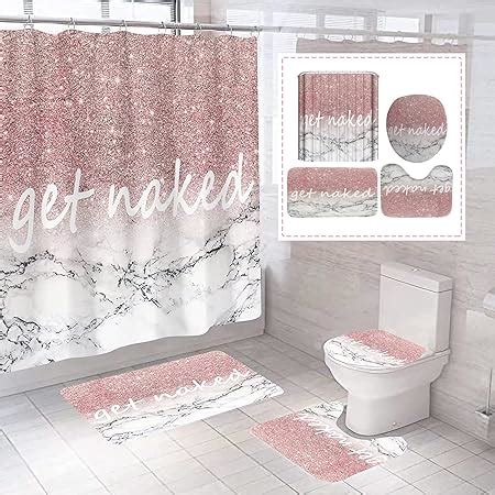 Amazon Get Naked Shower Curtain Set With Rugs Pcs Marble Pink Bath Shower Curtain With