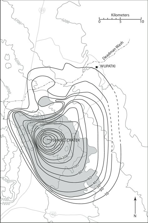 Isopach Map Of Sunset Crater Tephra Deposits Isopach Contour Lines Are