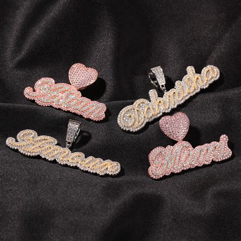 Csutom Cursive Letter With Heart Clasp Custom Name Necklace Iced Out