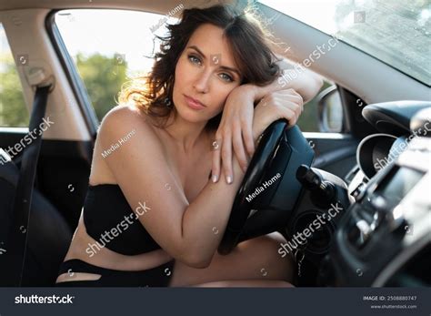 Beautiful Brunette Woman Black Lingerie Car Stock Photo 2508880747 Shutterstock