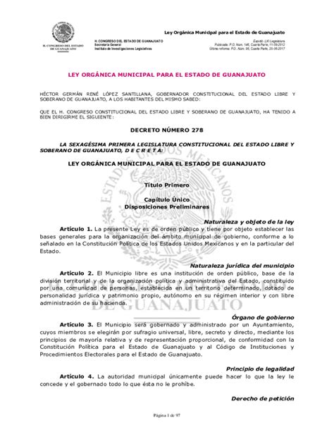 Fillable Online Ley Orgnica Municipal Para El Estado De Guanajuato Fax